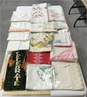 Assorted needlework tea towels & napkins