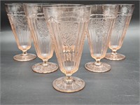 6- Pink Depression Footed Ice Tea Glasses