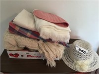 BLANKETS, TABLE COVERINGS, HAT