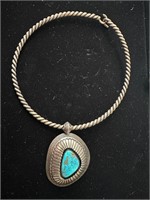 Signed Lee Yazzi Navajo Silver & Turquoise Choker