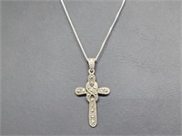 .925 Sterling Silv Marcasite Cross Pendant & Chain