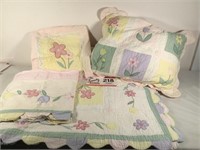 Bed Spread Hand Quilted  66 x 84" w/ 2 Shams, 2 Vs