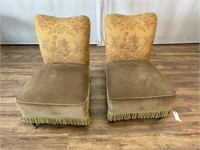 Pair of Vintage Slipper Chairs Tapestry Back