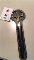 Antique brass handle scissors leather case sheath