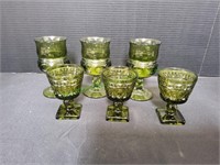 (6) Vintage Indiana Green Glass Goblets