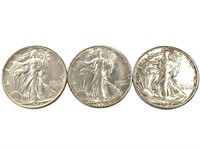 3 Walking Liberty Half Dollars; 1944 P/D/S