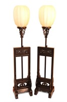 Pair of Chinese Wooden Floor Lamps,
