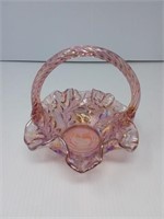 Fenton pink opalescent ruffled glass basket