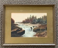 Framed Watercolour of Falls and River