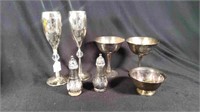 Vtg Silverplate goblet, bowl & salt/pepper shakers