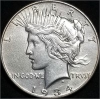 1934-P Peace Silver Dollar AU+ from Set, Better Da