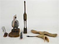 GROUP OF 6 BIRD SCULPTURE AND FIGURAL WORKS