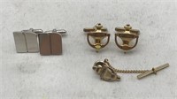 1pr Cufflinks Silvertone & 1pr Cuff Links/ Tie Tac