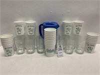 Rubbermaid Pitcher, 12 Glasses & St Pat’s Cups