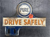 PURE OIL CO. 'DRIVE SAFELY' LICENSE PLATE TOPPER