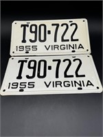 2 1955 VIRGINIA LICENSE PLATES, NEVER USED