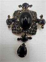 Schreiner Signed High Dome Black Jet Brooch