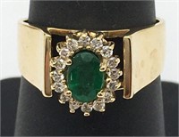 14k Gold, Emerald & Diamond Ring