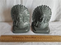 Cast Iron Native American Chief Bookends 6" H