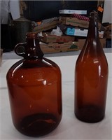 2 Vintage Brown Glass Bottles