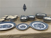 Currier & Ives dish set of 8, only 6 bowls, S&P,