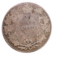 Canada Historical Silver Twenty Five Cents - 1910