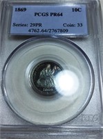 1869 Proof Seated Liberty Dime PCGS PR64