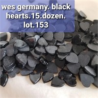 VTG W. GERM 10x8MM TTC JET-BLACK GLASS HEARTS