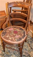 Antique Needlepoint Seat Carved Parlor Chair 34t