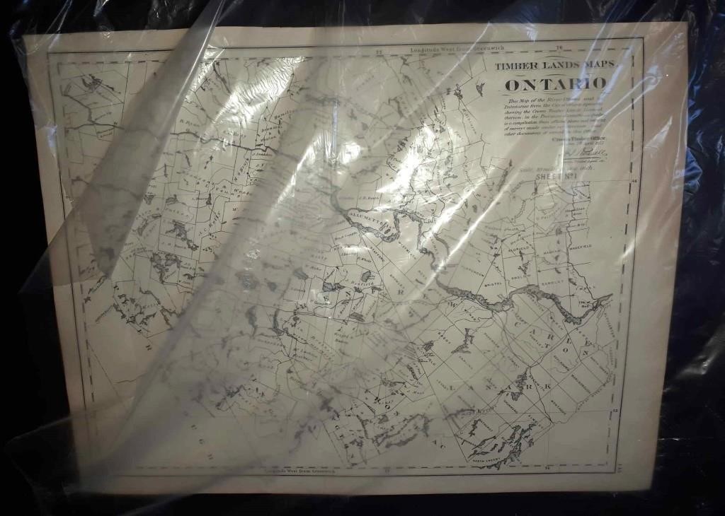 Vintage copy of 1875 Timberlands maps of Ontario.