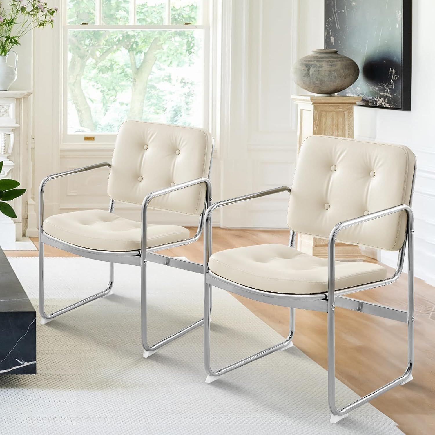 SETOF 2 COLAMY Modern Dining Chairs, Tufted Beige