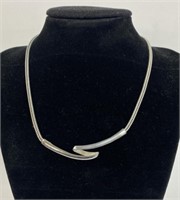 MONET Swirl Ribbon Silver Tone Choker Necklace