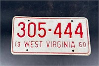 1960 WEST VIRGINIA LICENSE PLATE #305444