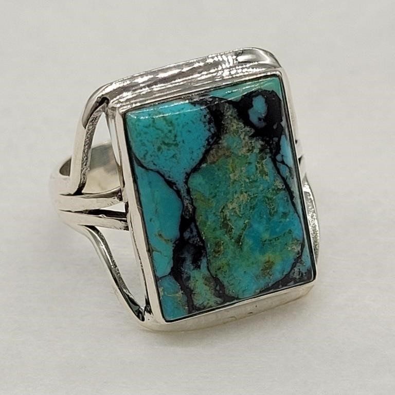 925 SILVER TURQUOISE RING SZ 9.5