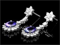 14k Gold Earrings with 4ct Tanzanite & 3ct Diam