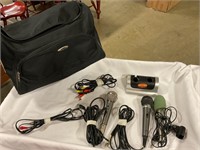Three microphones with carrying bag