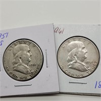 1951 S & 1961 FRANKLIN SILVER HALF DOLLARS