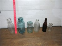 Canning Jars, Milk Bottles, Etc