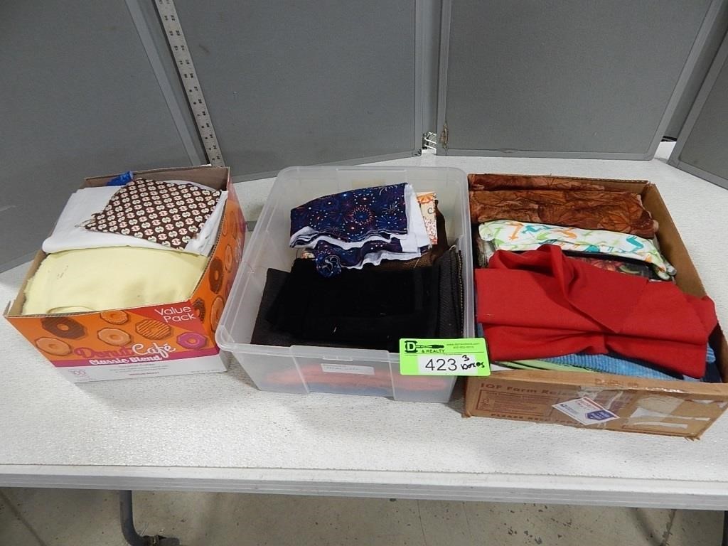 3 Boxes of assorted fabric