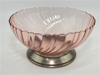 10" Arcoroc Pink Swirl Glass Bowl - France