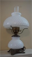 Milk Glass Hobnail Electrified Oil Lamp