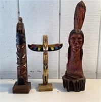 Lot of 3 Wood Carved Totems