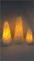 3 Light Up Glitter White Pine Trees Battery