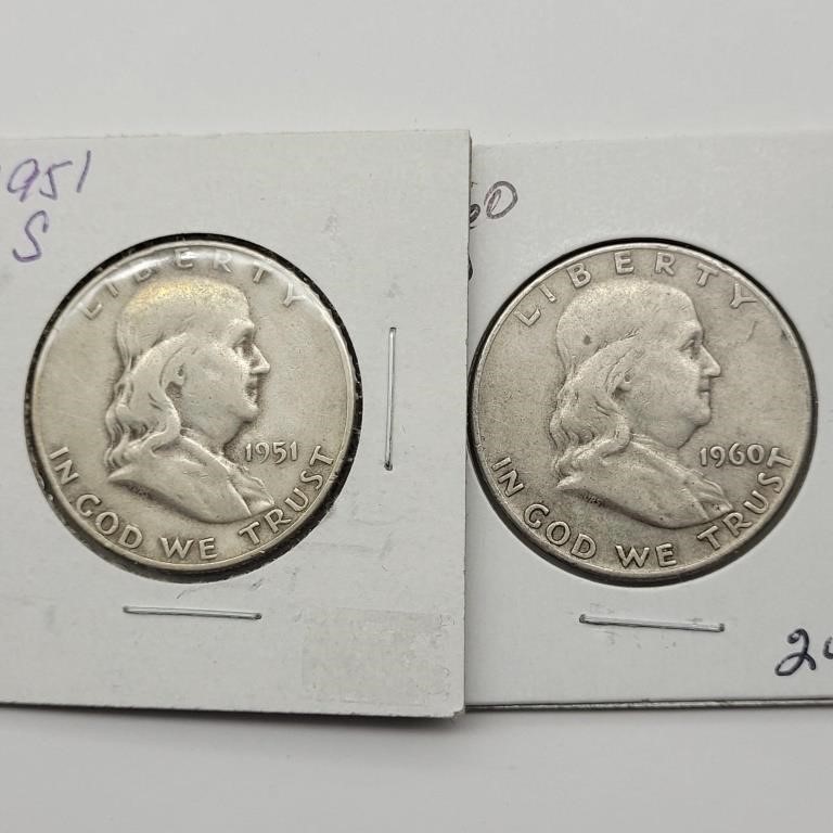 1951 S & 1960 D FRANKLIN SILVER HALF DOLLARS