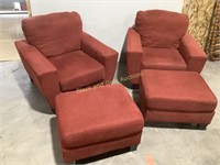 (4) Red Cushioned Chairs & Ottomans