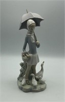 Lladro Figurine #4510 Girl w Geese & Umbrella