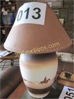 LONG HORN MOTIF TABLE LAMP WITH LEATHER SHADE