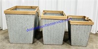 Set of (3) Matching Galvanized/Wood Containers