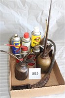 VINTAGE OIL CANS, OIL, AND WD-40 BOX LOT