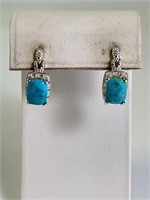 Sterling Turquoise Signed (CW) Stud Earrings 7 Gr